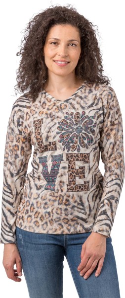 Estefania for woman, V-Pullover im Leo-Look mit LOVE-Schriftzug