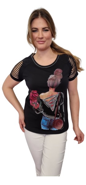 Gio Milano, Shirt mit Cut-Outs und Motiv-Print