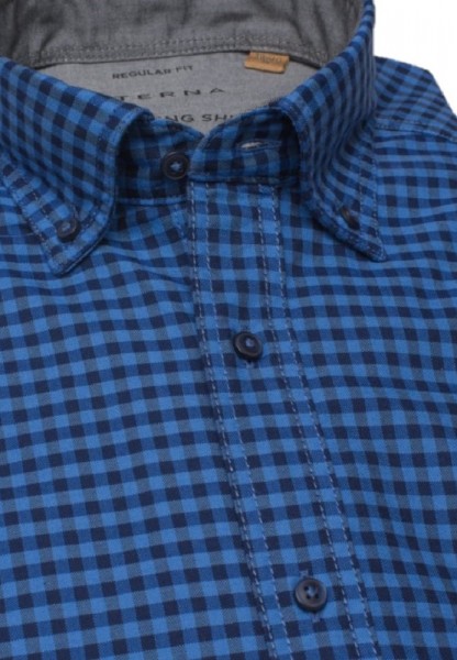 Eterna, Langarm Hemd, regular fit, upcycling Shirt kariert blau