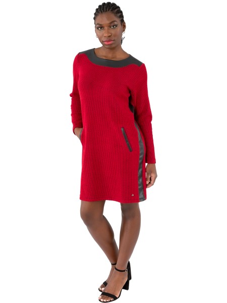 Gio Milano, Kleid Jacquard "Bubble gum" mit Lederimitatblende