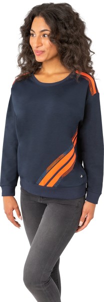 Gio Milano, Sweatshirt mit abgesetzten Streifen und Strassbesatz