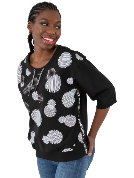 Gio Milano, Sweatshirt mit Kreisen und Strassbesatz