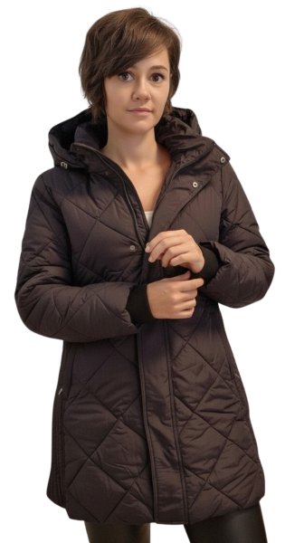 Valino, Rauten-Steppmantel mit Kapuze und seitlichen, elastischen Einsätzen