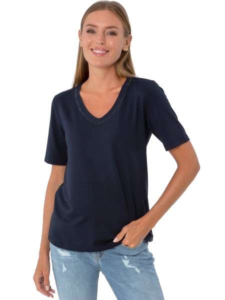 Estefania for woman, Basic Shirt mit V-Ausschnitt und Strassbesatz