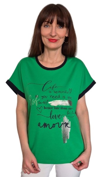 Estefania for woman, T-Shirt mit Schriftzug und Netz-Einsätzen