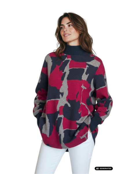 Gio Milano, Pullover mit Stehkragen und exklusivem Allover-Design