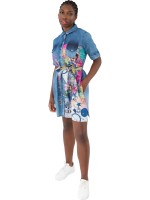 Gio Milano, Jeanskleid mit Taillengürtel und Strassbesatz