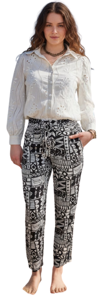 Stehmann, Zypern8-701 lässig leichte Druckhose aus Viskose und Schrägtaschen