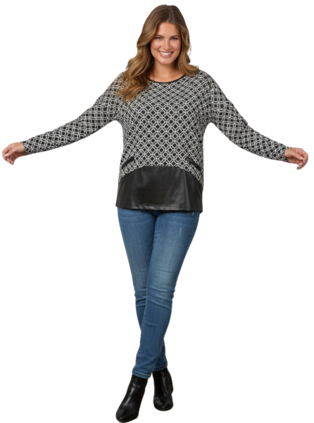 Estefania for woman, Pullover in abstrakten Muster mit Lederimitat