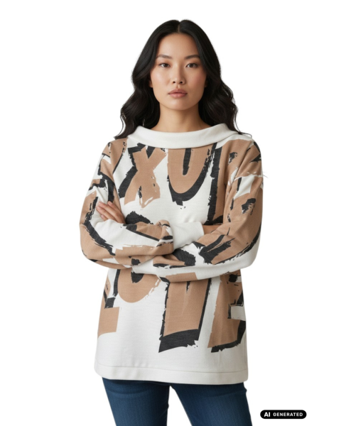 Estefania for woman, Pullover mit Schalkragen und stylischem Print