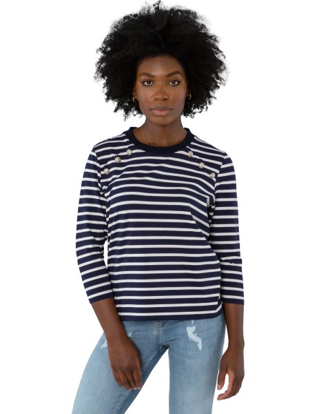 Gio Milano, maritimes Damenshirt mit 3/4-Arm und Ankerknöpfen – weiches Viskose-Stretch Shirt