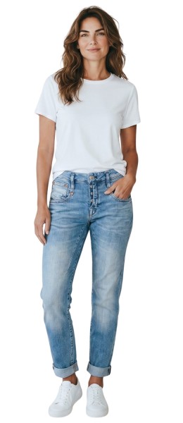 Herrlicher, Shyra Cropped Stretch Jeans mit halb verdeckter Knopfleiste